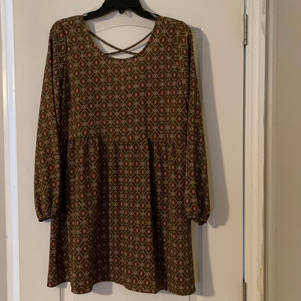 Boho 3/4 Sleeve Dress with cross detail in back